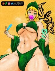 1futa big_breasts bikini blonde_hair bra breasts bubblegum bulge clothed clothing flaccid futa_only futanari gum gum_(jsr) human jet_set_radio light-skinned_futanari light_skin looking_at_viewer low-angle_view mostly_nude penis popsicle sega sg_yusuke short_hair solo thick_thighs thighs underboob wide_hips