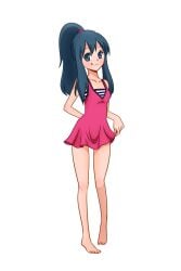 1girls 2000s 2000s_(style) alpha_channel anime_girl anime_style bare_arms bare_legs bare_shoulders bare_thighs barefoot blue_eyes blue_hair blue_ponytail blush dawn_(pokemon) female female_only for_sticker_use licking licking_lips light-skinned_female light_skin long_hair long_ponytail one_piece_swimsuit only_female pink_one-piece_swimsuit pink_swimsuit png pokemon pokemon_(anime) pokemon_dppt ponytail sticker_template striped_shirt swimsuit tongue tongue_out transparent_background transparent_png