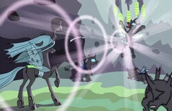 2016 blush cave changeling crown cum drone_(mlp) el-yeguero erection female feral friendship_is_magic group hair horn inside male membranous_wings my_little_pony penis queen_chrysalis_(mlp) thorax_(mlp) wings