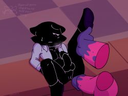 ace_(undertale_yellow) big_dom_small_sub big_penis black_fur cat_ears countertop disembodied_hand disembodied_penis ed_(undertale_yellow) gay heart_eyes laying_on_back leg_grab leg_up legs_apart no_pants ogre pink_skin size_difference steamy_breath unbuttoned_shirt undertale undertale_(series) undertale_yellow v01dfvcker