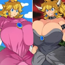 1girls big_breasts blonde_female blonde_hair bowsette breasts crown female hataraki_ari huge_breasts large_breasts mario_(series) new_super_mario_bros._u_deluxe nintendo princess_peach super_mario_bros. tagme