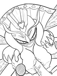 angry antennae anthro arthropod big_breasts blush breasts duo female insects kirby_(series) line_art male monochrome nintendo paizuri penis queen_sectonia sex solo_focus uuoouu video_games