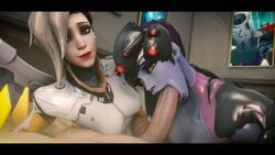 3d angel animated big_penis blonde_hair blue_eyes bruh-sfm deepthroat erection fellatio female make_up mercy no_sound oral overwatch sex source_filmmaker straight sucking testicles threesome video voyeur widowmaker wink