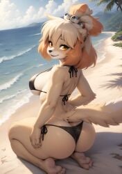 1girls ai_generated animal_crossing anthro anthro_only ass basketmuffin beach big_ass big_breasts bikini breasts feet female female_only furry furry_only hi_res isabelle_(animal_crossing) nintendo nipple_bulge seaside sideboob solo solo_female swimwear tail thick_thighs