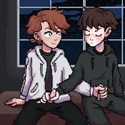 2boys animated black_hair brown_hair gay hand_on_penis handjob helping_hand lololowka lololowka_(character) male male_only masturbation mcyt minecraft_youtubers mutual_masturbation pixel pixel_(artwork) pixel_animation pixel_art smiling yaoi