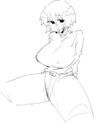 azumanga_daiou big_breasts female kagura_(azumanga_daiou) leebongchun monochrome short_hair white_background