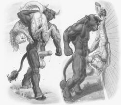 animal_genitalia animal_penis anus arjuna armpits backsack balls bovine carrying equine equine_penis horse horsecock male mammal nude oral penis precum sex sketch sweat traditional_media_(artwork) yaoi