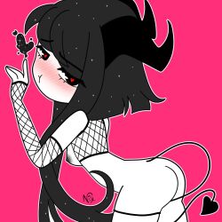 ass_focus black_hair blush breasts breasts_out demon_girl first_porn_of_character heart-shaped_pupils looking_at_viewer nixxy_(nixxyart) nixxyart oc original original_character pout pouting presenting_ass succubus succubus_tail teasing visible_breasts visible_nipples white_skin