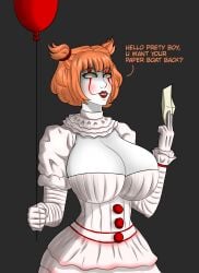 big_breasts big_butt bishoujo_pennywise blowjob large_breasts makeup orange_hair parlona28 pennywise rule_63 tagme text thick_thighs yellow_eyes