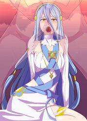 azura_(fire_emblem) blue_hair breasts dress fellatio fire_emblem fire_emblem_fates long_hair looking_at_viewer necklace open_mouth small_breasts umayahara0130 veil yellow_eyes