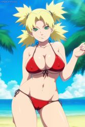 1girls ai_generated artkoikoi beach bikini bikini_bottom bikini_top blush cleavage curvaceous curvy curvy_body curvy_female curvy_figure erect_nipples erect_nipples_under_bikini female female_only koikoi light-skinned_female light_skin looking_at_viewer nai_diffusion naruto naruto_(series) naruto_shippuden oppai outdoors pale-skinned_female pale_skin patreon_username ponytail quad_tails seaside solo solo_focus stable_diffusion teal_eyes teen teenage_girl teenager temari thighs twintails url voluptuous voluptuous_female watermark web_address white_skin