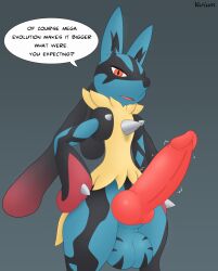 absurd_res animal_genitalia animal_penis balls big_balls big_penis black_body black_fur blue_body blue_fur canid canine canine_genitalia canine_penis digital_media_(artwork) erection fur generation_4_pokemon generation_6_pokemon genitals hair hi_res huge_balls huge_cock knot looking_at_viewer lucario male mammal mega_evolution mega_lucario nintendo open_mouth penis pokemon pokemon_(species) presenting red_eyes simple_background solo spikes standing text throbbing throbbing_penis tongue varium