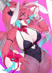 1girls :q absurd_res anthro big_breasts blue_highlights bunny_ears bunny_ears_(cosmetic) bunnysuit buta99 canine countershading female female_only fishnet_pantyhose fur furry hatsune_miku_(cosplay) indie_virtual_youtuber long_hair looking_at_viewer narrowed_eyes neck_ribbon pantyhose pink_fur pink_hair rabbit_hole_(vocaloid) red_eyes rosetta smiling smiling_at_viewer solo torn_pantyhose virtual_youtuber wolf