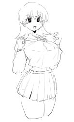 1girls azumanga_daiou big_breasts female female_only leebongchun monochrome school_uniform sketch solo thick_thighs tomo_takino voluptuous white_background