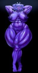 1girls abs bare_shoulders barefoot big_breasts busty cleavage curvy erect_nipple erect_nipples eyelashes female female_only front_view hand_behind_head heart hourglass_figure humanoid looking_at_viewer muscle muscular muscular_female naked nude original_character pose posing purple_hair purple_skin saxwakuy shadow shaved_pussy shiny shiny_skin short_hair simple_background smiling solo spread_legs spreading standing thick_thighs voluptuous wide_hips yellow_eyes