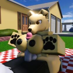 1boy 1girls 3d big_ass big_breasts big_penis boobjob canine dog_ears furry golden_retriever outside roblox robloxian self_upload smg32 tagme