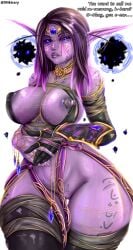 1girls barbell_piercing big_breasts blizzard_entertainment mikirary nipple_piercing purple_hair purple_skin pussy thick_thighs thighhighs void_corruption_(warcraft) void_elf warcraft world_of_warcraft wow xal'atath