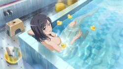 bare_shoulders bathtub big_breasts black_hair embarrassed feet full_body konori_mii naked official_art short_hair thighs to_aru_kagaku_no_railgun to_aru_majutsu_no_index