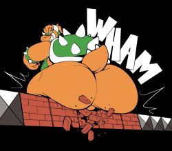 2020 anthro anthro_only ass ass_focus balls barely_visible_balls barely_visible_genitalia big_butt boot_(artist) bowser bracelet butt_slam gay genitals hair jewelry koopa looking_back male mario_(series) nintendo orange_body orange_hair scalie shell solo sound_effects spiked_bracelet spiked_shell spikes spikes_(anatomy) super_mario_bros._3 toothy_grin