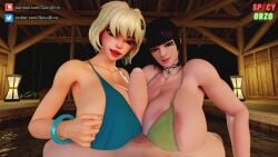 1boy 2girls 3d 3d_(artwork) areolae areolae_slip big_breasts big_penis bikini bikini_top boobfuck boobjob breasts_bigger_than_head charlotte_(fortnite) choker cleavage completely_nude completely_nude_male evie_(fortnite) fortnite fortnite:_battle_royale huge_breasts looking_at_partner nude nude_male paizuri partial_male penis pov pov_eye_contact pov_male pubic_hair slayer_charlotte_(fortnite) spicyorzo summitseeker_evie_(fortnite) threesome titfuck titjob