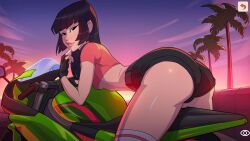 1girls ass biker_girl booty_farm female game_cg looking_at_viewer nutaku tagme tamiko_(booty_farm) tender_troupe