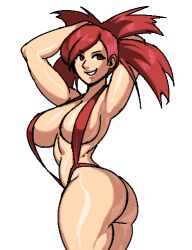 1girls armpits ass big_ass big_breasts breasts flannery_(pokemon) gamefreak nintendo pokemon red_hair royalmilk20 shiny_skin sling_bikini slingkini solo_female