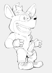 1boy 2020 anthro balls bandicoot crash_(series) crash_bandicoot erect_penis erection fur furry furry_male furry_only male male_only marsupial masshiro monochrome no_humans penis shorts shorts_down solo tagme video_games