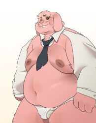 2024 anthro bara barazoku belly big_belly bulge cartoon_network clothing kemono lagomorph leporid male mammal moobs navel necktie nipples obese obese_male overweight overweight_male pink_body qqmelon888 rabbit richard_watterson simple_background solo the_amazing_world_of_gumball underwear white_background