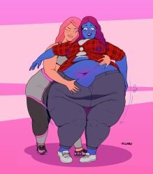 big_breasts blueberry_inflation breasts female lactation_through_clothes overweight tagme thick_thighs vanillaru wide_hips