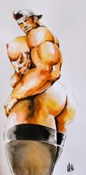 abs ass biceps big_ass big_butt butt huge_ass huge_butt lingerie looking_back male male_only muscles muscular muscular_male pec_grab pecs rodrigolandave8 thick_thighs watercolor_(artwork)