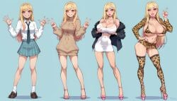 ai_generated ass_expansion bimbofication breast_expansion fdpdablizzard998 female hair_color_change hair_growth kitagawa_marin large_ass large_breasts leotard lip_expansion midriff navel sono_bisque_doll_wa_koi_wo_suru thick_thighs thigh_expansion transformation transformation_sequence wide_hips