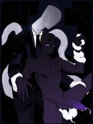 75shnaga arm_grab clothed clothed_male creepypasta cum enderman faceless faceless_male gay leg_grab male male/male male_only minecraft monster nightmare_husbando no_face precum_drip purple_eyes restrained slenderman suit_and_tie tentacle tentacle_sex yaoi