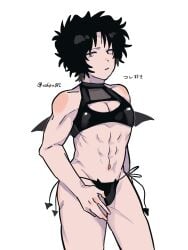 alternate_costume black_hair cleavage_cutout crossdressing demon_boy demon_wings gintama lingerie looking_at_viewer male male_only mukai00_2 pale-skinned_male pale_skin sakamoto_tatsuma solo twunk