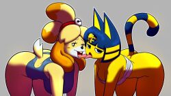 2girls animal_crossing ankha big_ass big_breasts breasts bubble_butt female female_focus french_kiss french_kissing goldeneyensfw huge_ass isabelle_(animal_crossing) kissing multiple_girls thick_thighs tongue_kiss tongues_touching touching_tongue wide_hips yuri