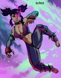 abs capcom cleavage crop_top dicktator66 erect_nipples erect_nipples_under_clothes feet fingerless_gloves glowing_eyes gothic juri_han long_nails muscular muscular_female muscular_legs purple_clothing purple_hair sharp_fingernails sharp_nails spiked_bracelet spiked_collar street_fighter tight_clothes tight_clothing tight_fit tight_pants toeless_footwear toenail_polish toenails toes