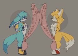 2boys big_balls big_penis blue_fur femboy femboy_on_femboy femboy_only garbageboxxxed hard_on heavy_balls huge_balls huge_cock hyper hyper_penis kitsunami_the_fennec large_penis leaking_cum long_penis male/male male_only miles_tails_prower penises_touching precum sonic_(series) sonic_the_hedgehog_(idw) sonic_the_hedgehog_(series) tails tails_the_fox thick_thighs veiny_penis veiny_testicles yellow_fur