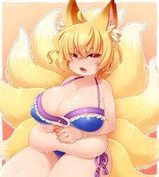 9_tails ass bbw belly_overhang big_belly big_female blush chubby chubby_female embarrassed fat fat_ass fat_female fat_fetish fat_girl fatty female fox_ears fox_girl fox_tail large_female multi_tail obese obese_female overweight overweight_female pig plump pork_chop ran_yakumo sweating thick_thighs touhou tubby weight_gain