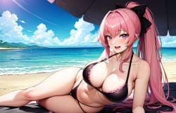 1girls ai_generated beach bikini breasts condesavr draxtersouls latam_virtual_youtuber long_hair pink_hair public tagme thighs virtual_youtuber vtuber