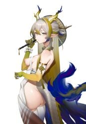 ai_generated arknights ass big_areola big_nipples breasts bulging_nipples dragon_girl ghosty223 ghosty_(xiaobai) shu_(arknights) white_legwear white_stockings