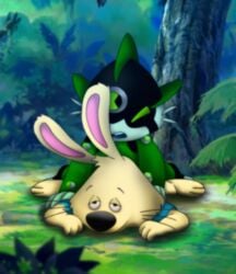 1boy alien ben_10 ben_10_omniverse cartoon_network crossover cum ditto_(ben_10) furry implied_sex interspecies lagomorph lenny lenny_(lenny_and_sid) lenny_and_sid lenny_the_rabbit male mammal rabbit splixson