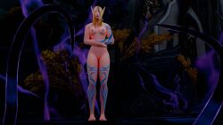 1girls 3d alleria_windrunner blizzard_entertainment caleina high_elf light-skinned_female light_skin nude solo tattoo void_corruption_(warcraft) warcraft white_hair world_of_warcraft