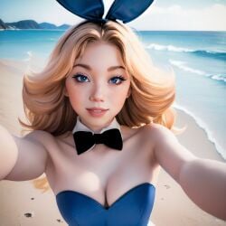 1girls 3d_(artwork) ai_generated beach black_bowtie blue_bunny_ears blue_leotard bunny_ears female female_only icarly jennette_mccurdy l_mammc lmmai playboy_bunny playboy_bunny_costume playboy_bunny_leotard playboy_suit realistic_breast_size sam_puckett solo stable_diffusion