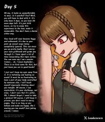 1boy chastity_cage english_text female femdom highres leoderorero makoto_niijima penis persona persona_5 small_penis testicles