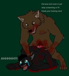 anal angry animal_genitalia animal_penis anthro big_dom_small_sub black_nose blood blood_splatter blood_stain bodily_fluids brown_body brown_fur canid canine canine_genitalia canine_penis canis danny_(dannywolfo457) danny_(wolfy) death dominant duo dying forced fur genitals gore guro hi_res knot male male/male mammal necrophilia penis rape scared scratches screaming size_difference tears tears_of_pain violence wolf