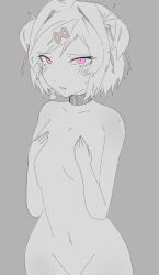 1female 1girls 2d 5_fingers bare_shoulders breasts doki_doki_literature_club exspiravitbag female flat_chest flat_chested girl imminent_rape imminent_sex natsuki_(doki_doki_literature_club) navel pink_eyes