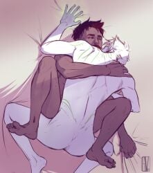 2boys anal ass bara beauty_mark bed closed_eyes dark-skinned_male dark_hair dark_skin dorian_pavus dragon_age dragon_age_inquisition duo elf elf_ears elf_male fael_lavellan gay gay_male gay_sex human in_bed inquisitor_(dragon_age) kurogoesinthedas light_skin light_skinned_male looking_pleasured lying lying_down lying_on_back mage magic magic_user male male/male male_only male_penetrated male_penetrating male_penetrating_male mole mustache orgasm orgasm_face penetration penile_penetration penis_in_ass sex spread_legs tattoo tattoos video_games white_hair yaoi