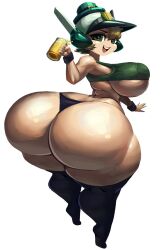 1girls alternate_version_available ass_bigger_than_head ass_bigger_than_torso ass_body beer bursting_breasts bursting_butt enormous_ass fat_ass hyper hyper_ass hyper_breasts looking_at_viewer looking_back mighty_switch_force noonun patricia_wagon smile smiling_at_viewer solo_female tagme