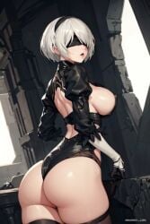 1girls ai_generated ass blindfold clothed female female_only lover6932 nier:_automata short_hair sideboob white_hair yorha_2b