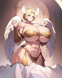 1girls abs ai_generated angel angel_girl angel_wings annoyed annoyed_expression armor arms_up big_breasts bikini_armor bikini_top blonde_female blonde_hair blue_eyes breast_focus breasts breasts_bigger_than_head buff buff_female curvaceous curvaceous_figure curvy curvy_body curvy_female curvy_figure curvy_hips female female_focus female_only frown frowning frowning_at_viewer glowing glowing_wings gold_(metal) gold_armor golden_armor golden_bikini holy huge_breasts large_breasts large_female legs looking_at_viewer looking_down looking_down_at_viewer low-angle_view muscular muscular_female solo solo_female solo_focus tall_female tall_girl thee_voiidness thick_legs thick_thighs thighs valkyrie voluptuous voluptuous_female window wings wings_on_head