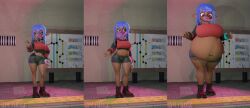 3d belly belly_expansion belly_inflation big_belly big_breasts blender blender_(software) blue_hair breast_inflation breasts bubblegum bubblegum_blowing butt_inflation dark-skinned_female dark_skin expansion expansion_sequence female giant giantess growth growth_sequence height_growth hip_inflation hips inflation inkling inkling_girl pink_hair splatoon stomach stomach_inflation subway